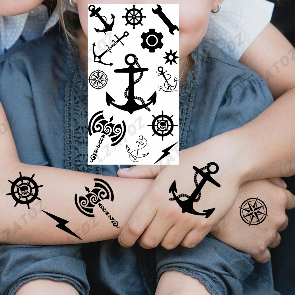 

Темные технические Временные татуировки для мальчиков, детей, DIY, Пиратская поддельная татуировка, наклейка, ручной гаджет, искусственная т...