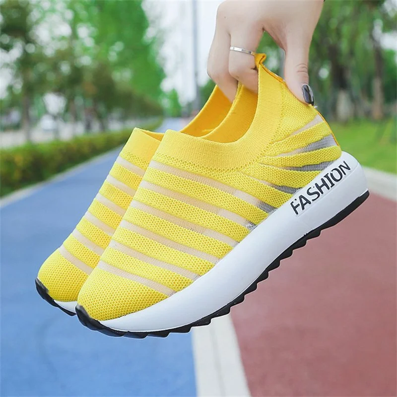 Summer Women's Wedge Shoes Knitted Mesh Sneakers Inner Raised Platform Women's Shoes 2022 Fashion Outdoor Leisure Walking Shoes