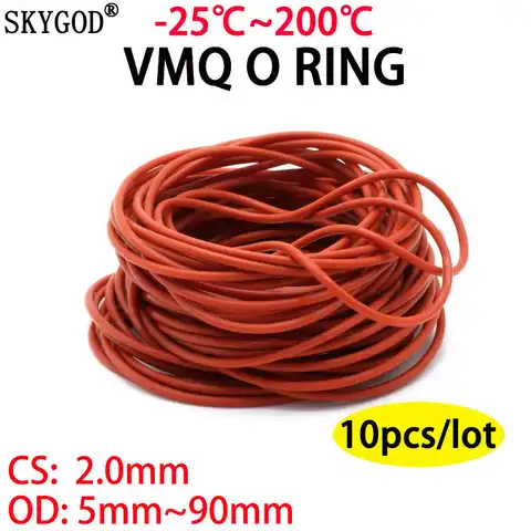 10 шт., силиконовое кольцо VMQ, красное уплотнительное кольцо CS, CS 2 мм, OD 5 ~ 90 мм, резиновое уплотнительное кольцо для скороварки, уплотнительное...