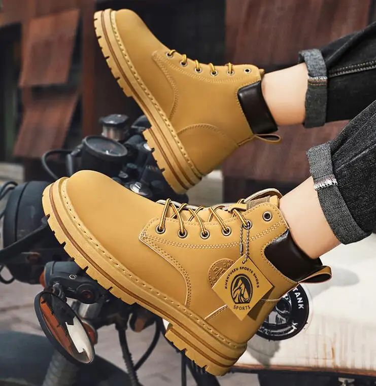 Мужские ботинки с высоким берцем черные повседневные на шнуровке плоской