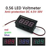 0 56 inch led digital voltmeter dc 4 5v 30v 2 wires digital ammeter voltmeter redbluegreen led display