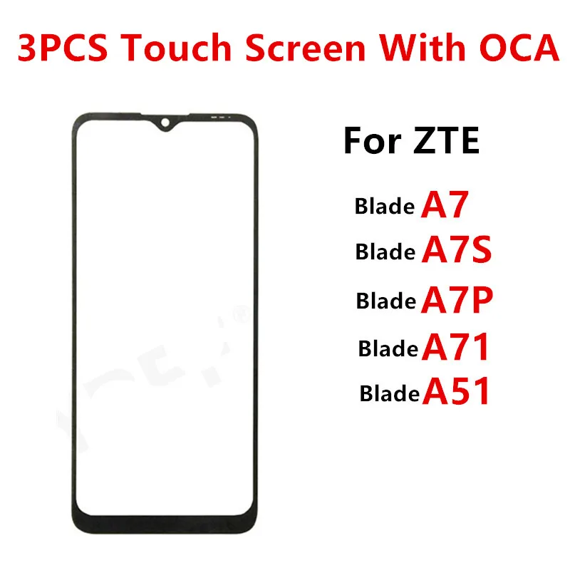 

3PCS Touch Screen For ZTE Blade A7 A7S 2020 A7P A51 A71 2021 LCD Display Front Glass Outer Panel Repair Repalce Parts + OCA