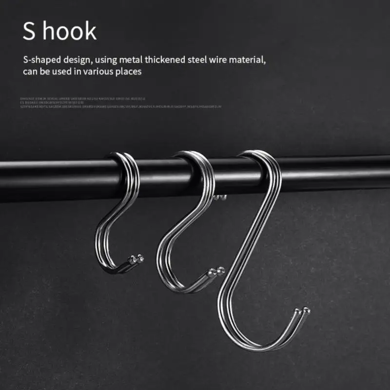 

S Shaped Hooks Silver 3Pcs/set Round Heavy-Duty Steel Metal Hangers Hanging Hook For Kitchen Bathroom Bedroom Office Garden 2022