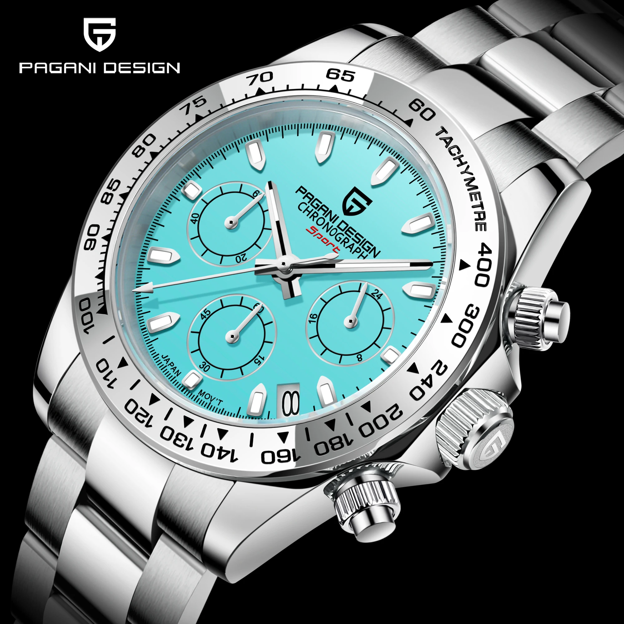 

PAGANI DESIGN New Stainless Steel Bezel Men Quartz wristwatches Luxury Sapphire Glass Chronograph VK63 Watch Men reloj hombre