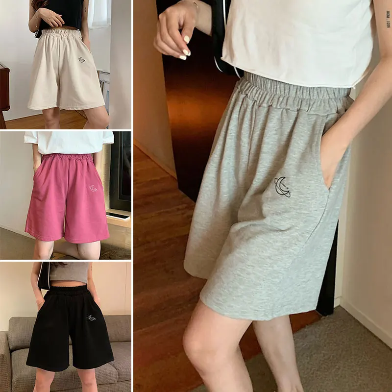 

Women's Casual Cool Comfortable Embroidered Elastic Wide Leg High Waist Sports Shorts Hot Summer pantalones de mujer