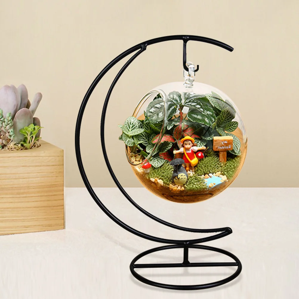 

Iron Plant Hanging Hook Iron Bracket Moon Shape Black Flower Pot Glass Ball Display Stand Home Decoration Micro Mold Crafts New