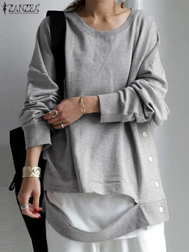 

Fashion Women Autumn Sweatshirts ZANZEA Casual Long Sleeve Hollow Out Hoodies Loose Solid Pullover Female Streetwear Oversize