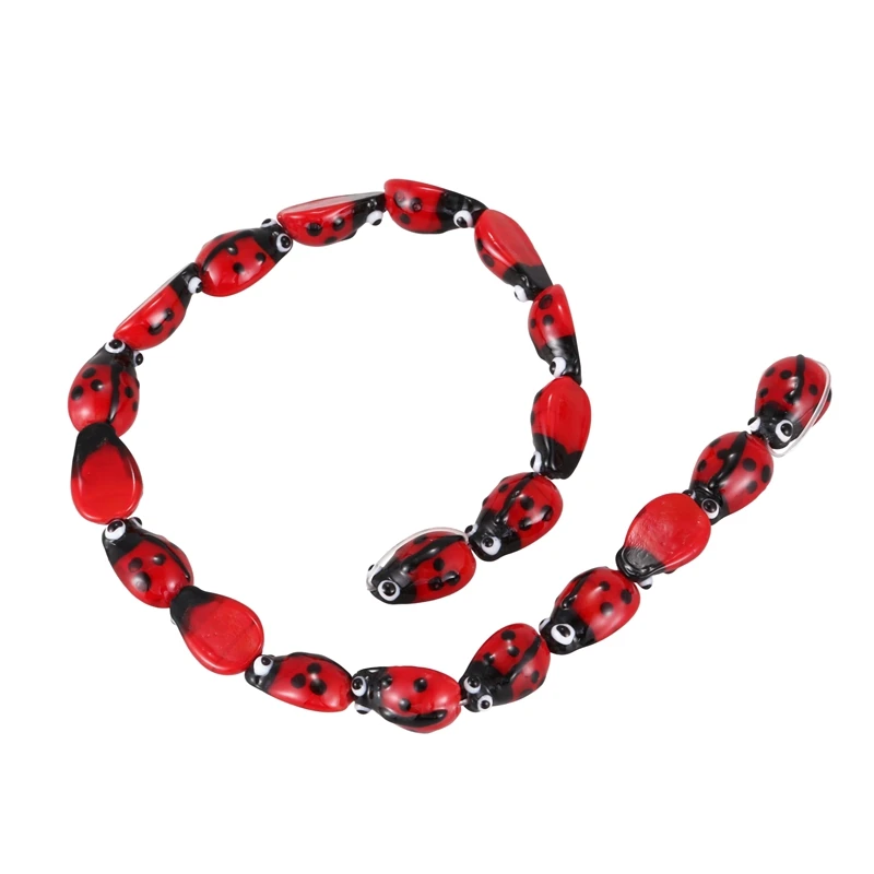 

20Pcs Ladybug Lampwork Glass Spacer Beads Red 15x10mm