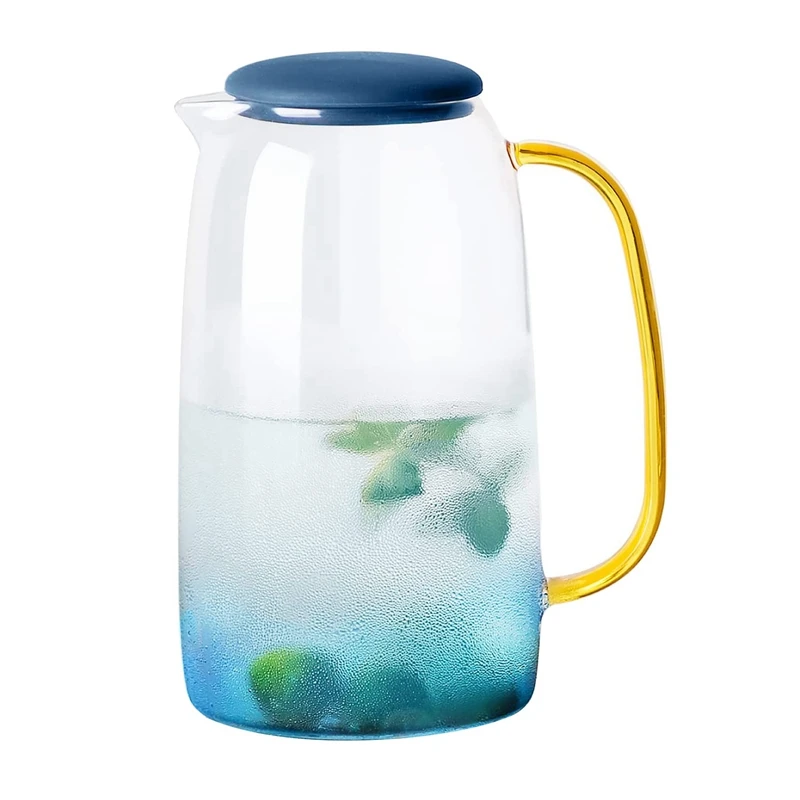 

BMBY-2X Glass Pitcher With Lid,Lemonade Pitcher,Tea Pitcher,Borosilicate Glass Carafe,For Hot And Cold Water,Drinks,Wine,Tea