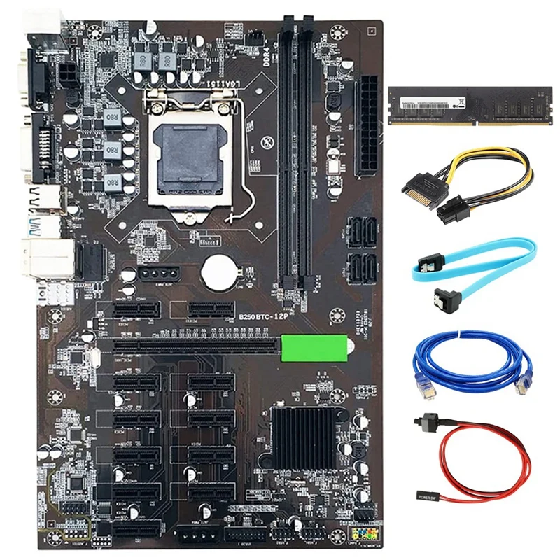 

Комплект материнской платы B250 BTC для майнинга 12 GPU LGA1151 с DDR4 8 Гб 2133 МГц ОЗУ + карта SATA для графической карты ETH Miner