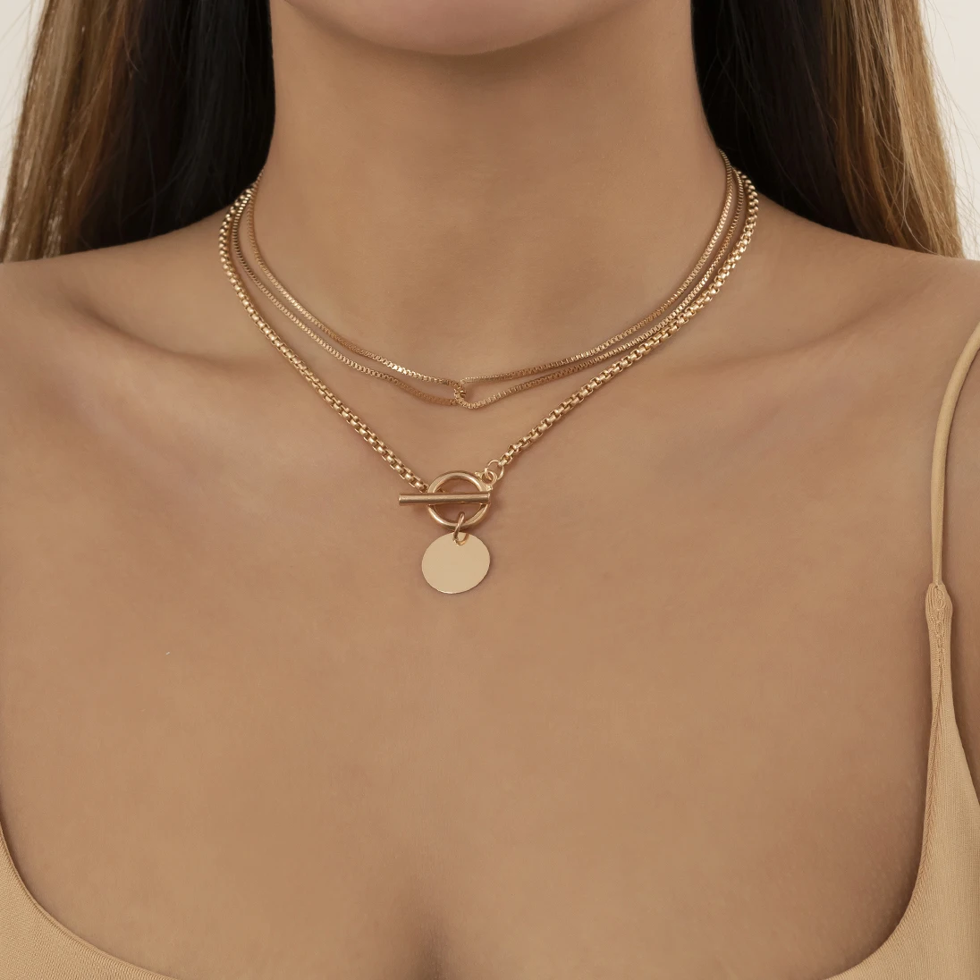 Ingemark Multilayer Round Coin Pendant Necklace Collares Gold Color Fashion Statement Cross Chain Women Neck Jewelry Gift 2022