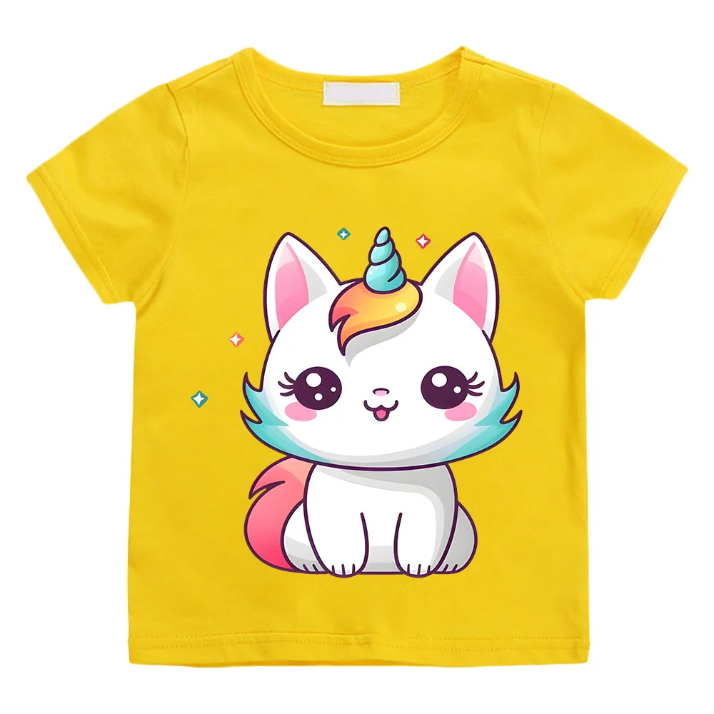 Футболка для мальчиков и девочек летняя футболка с радужным принтом кота детская