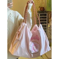 niche embroidery shoulder bag eco handbag fashion all match nylon rope tote large capacity cute daily student bag for class 2022