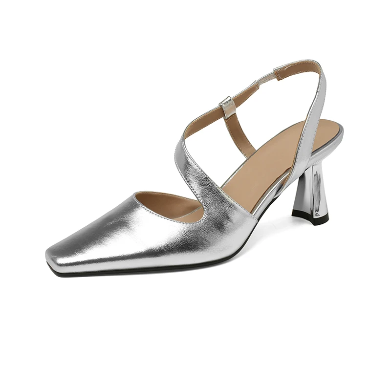 

Elegant Sandals Women Kitten High Heels Summer Shoes Luxury Genuine Leather Pumps Walking Comfortable Soft Ladies Footwear