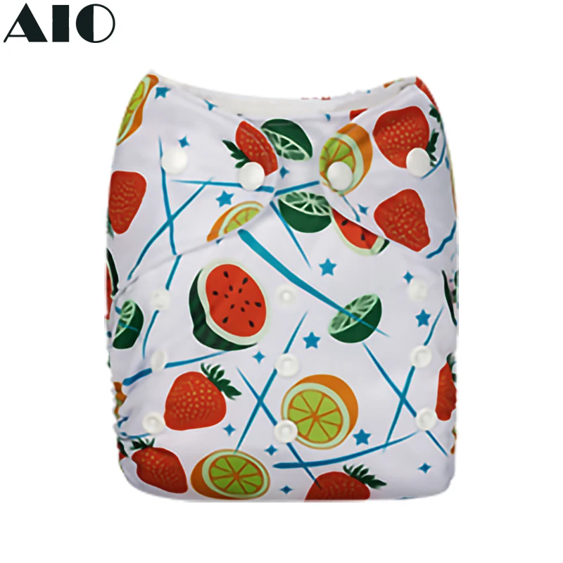 

[AIO] Cartoon Sweet Fruit Print Infant Eco Pocket Nappy Ecological Baby Cloth Diaper Tiny Pant Reusable Fit 3-15KG (No Insert)