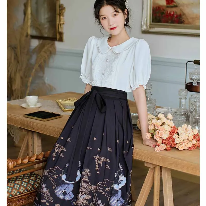 Юбка средней длины с изображением лошади Новый китайский стиль литература