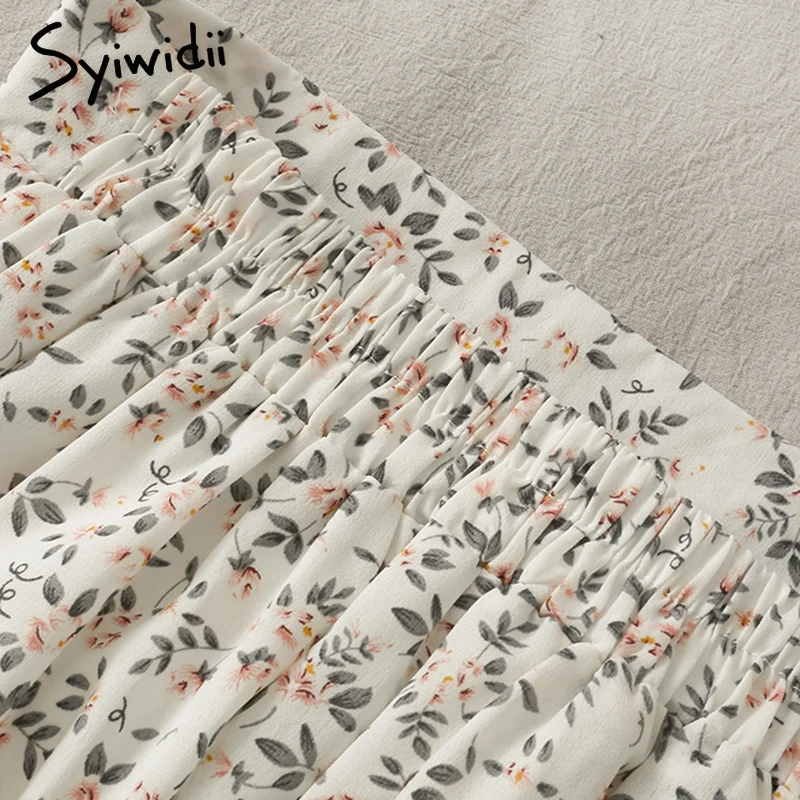Syiwidii Boho шифоновая длинная юбка с цветочным принтом для женщин эластичная резинка
