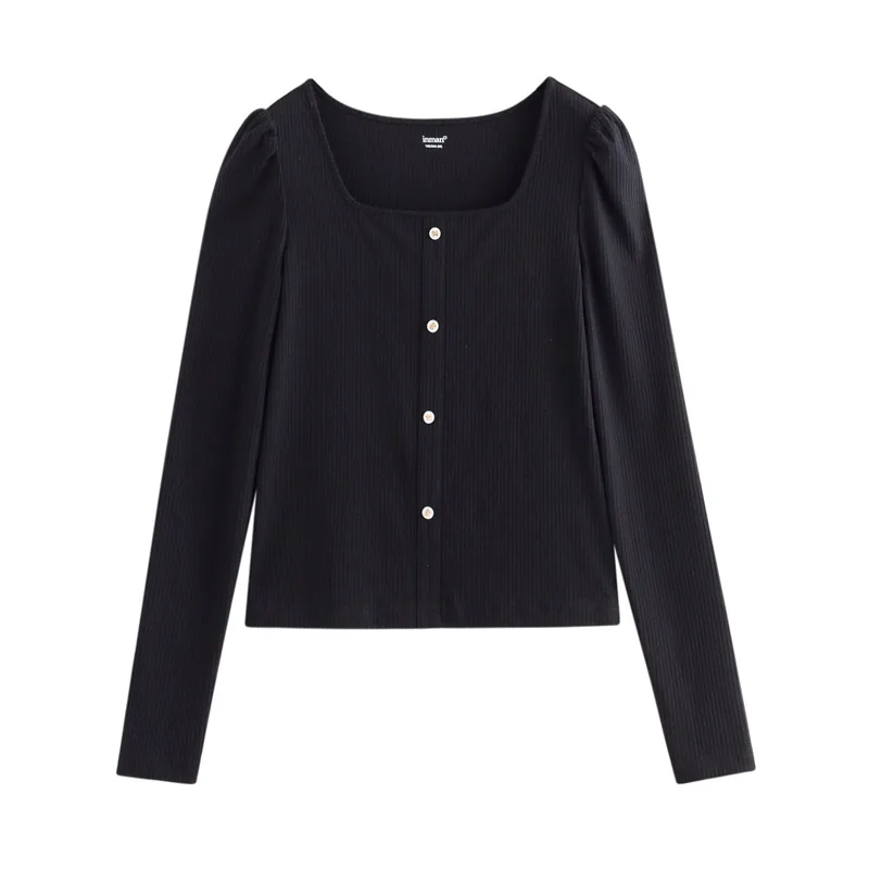 INMAN весенне-осенняя футболка чистый цвет женские топы рубашка приталенный свитер