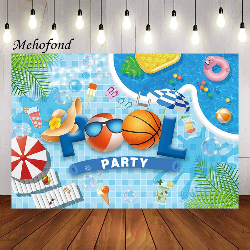 

Mehofond Photography Background Summer Pool Party Tropical Swim Ring Balls Hawaiian Kids Birthday Decor Photo Backdrop Studio