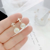 korean luxury designer earrings for women white shell rhinestone flower dangle trend jewelry accessories stud wedding party gift