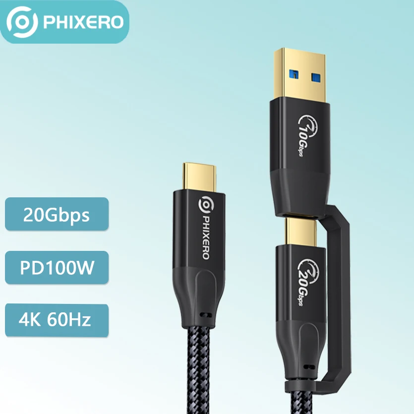 

PHIXERO USB A Type C to USB C Fast Charge Cable 2 in 1 PD 100W Charging Cord Kabel Splitter Braid Line Wire for Phone Charger 3