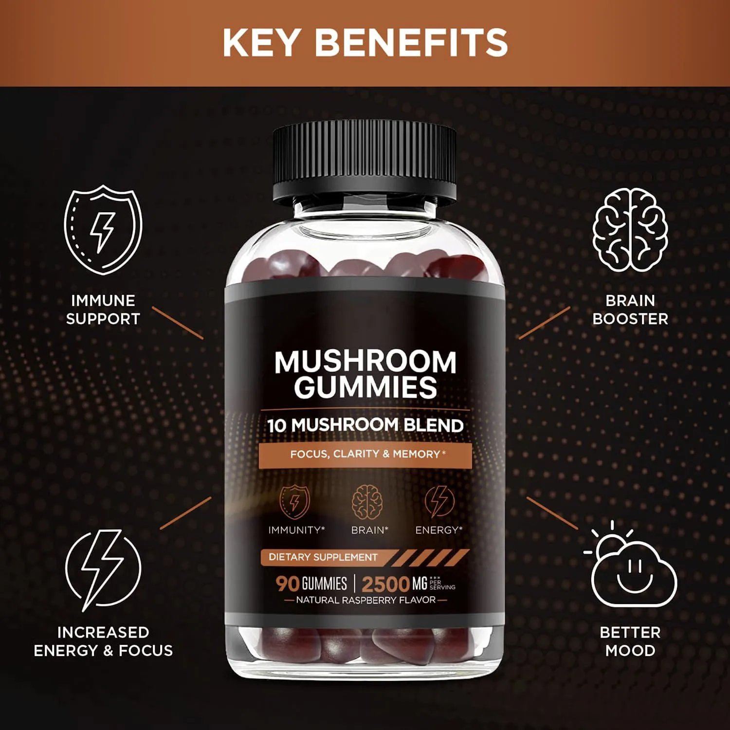 1 Bottle 2500mg Mushroom Soft Candy Helps Immune Support Improve Energy Concentration Health Soft Candy