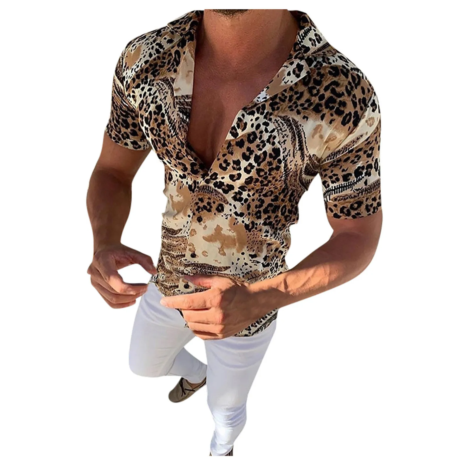 Рубашка мужская в полоску модная Повседневная Блузка с коротким рукавом