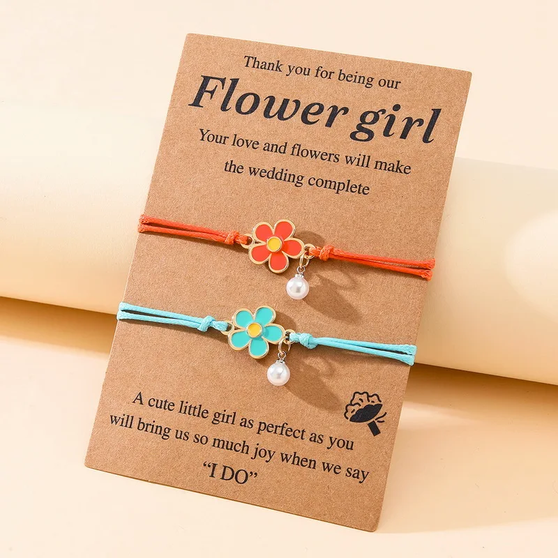 

2pcs/set Charm Daisy Sunflower Bracelet For Women Men Flower Love Heart Stars Bangle Bracelet Lucky Wish Card Friendship Jewelry