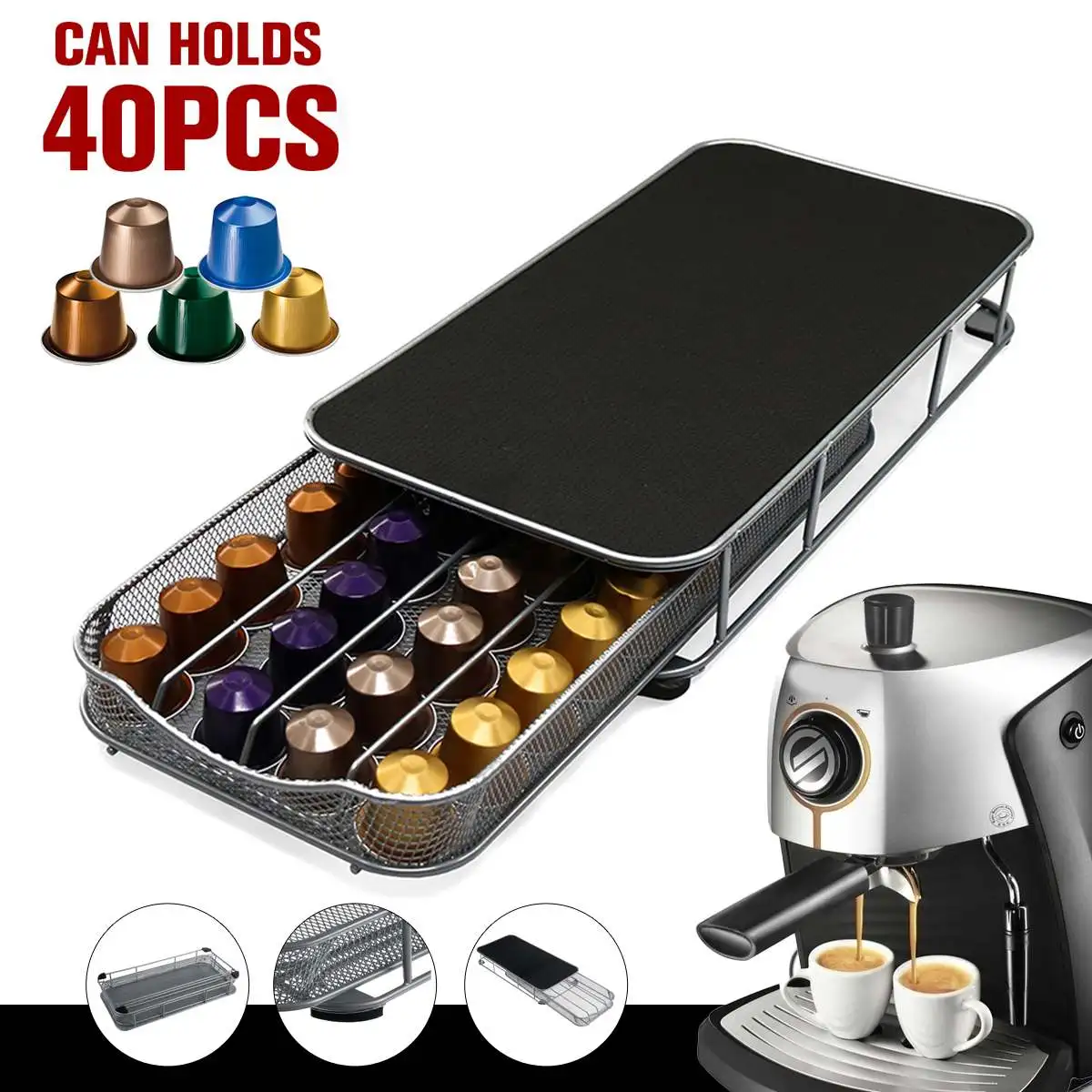 

40 капсул для кофе Nespresslo, подставка для хранения кофейных капсул, кухонный органайзер для кофе, нескользящий