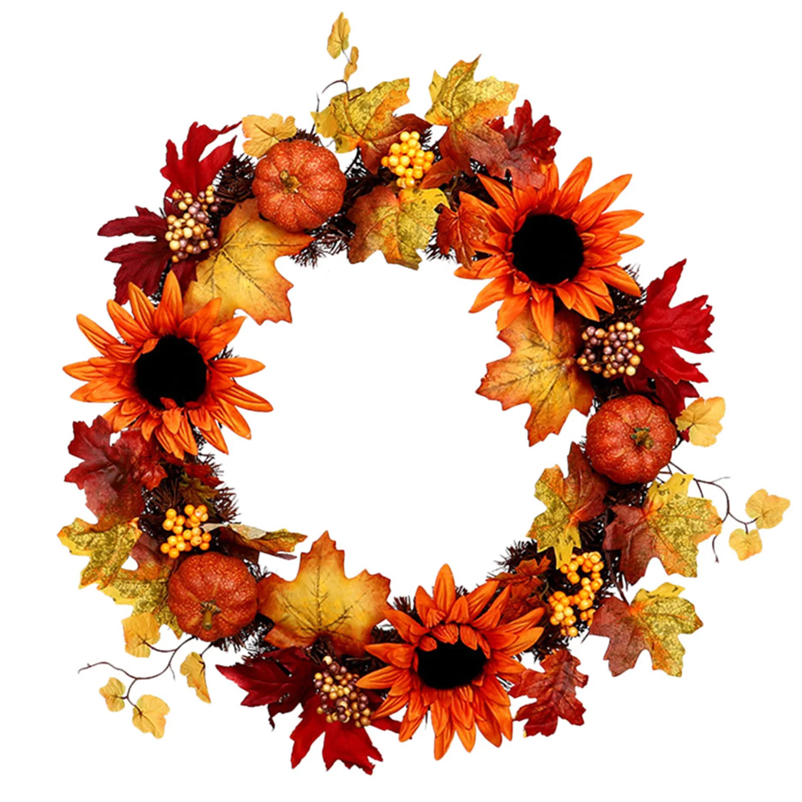 

Искусственная тыква, осенний венок, входная дверь | 45 см/17,7 дюйма вечерние праздничные Подсолнухи, тыквы, ягоды, украшение с кленовыми листья...
