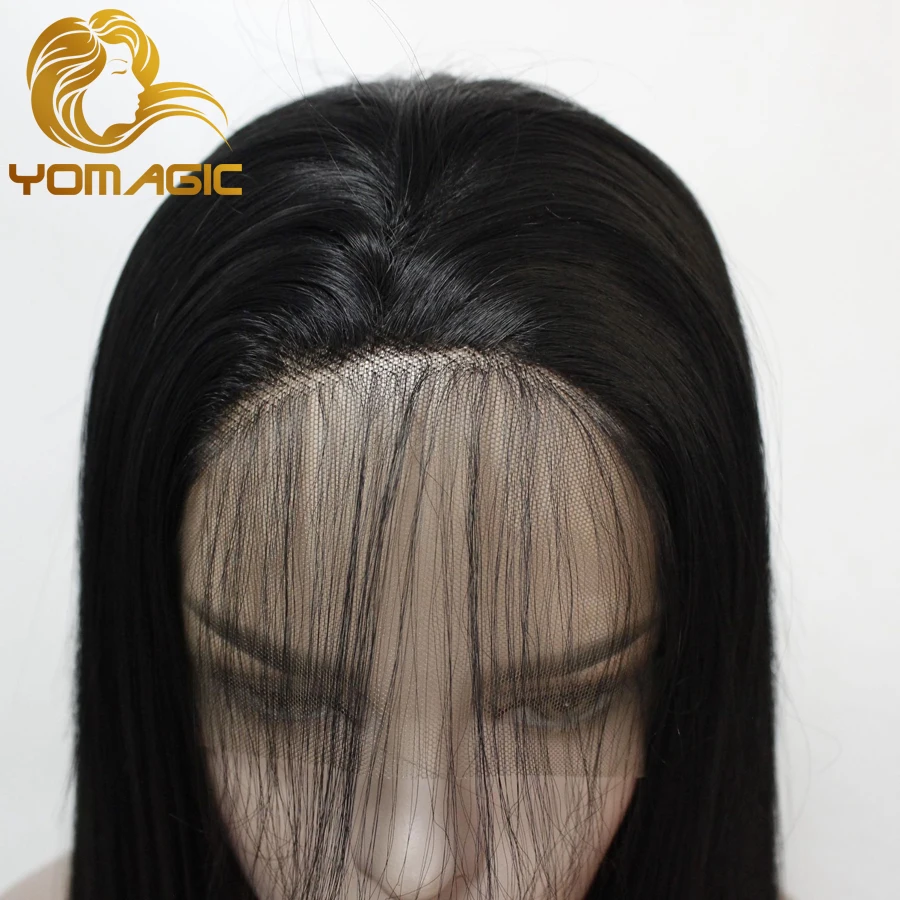 Yomagic  Black Color Synthetic Hair Lace Front Wigs with Baby Hair Straight Glueless Lace Wigs with Pre Plucked For Women