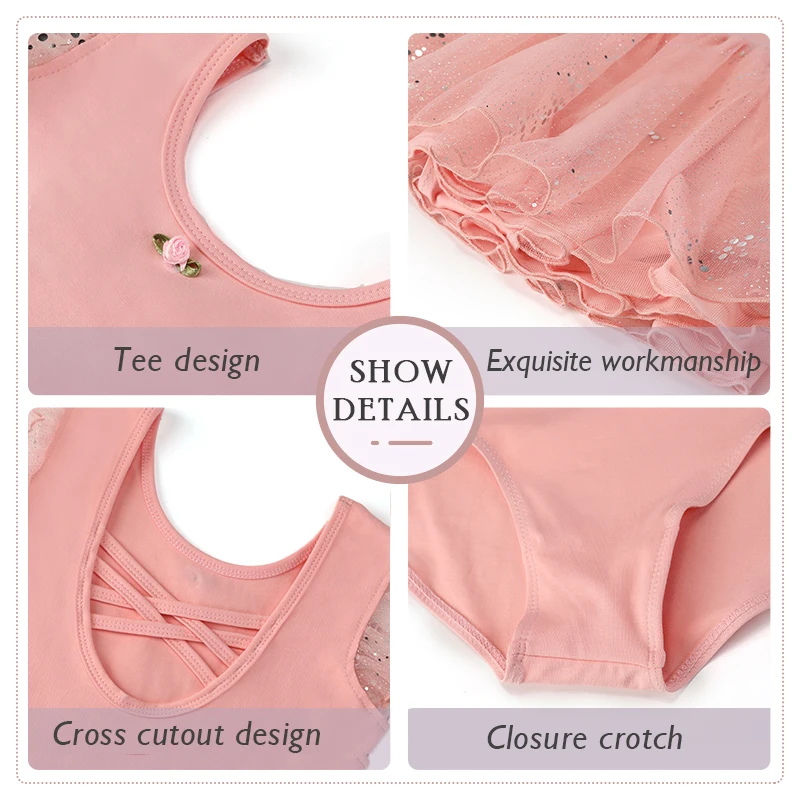 Ballet Skirt wear outfit for girls Dance dress clothes Kids women Leotard Short Sleeve Cotton Costumes dancing closed File Tutu