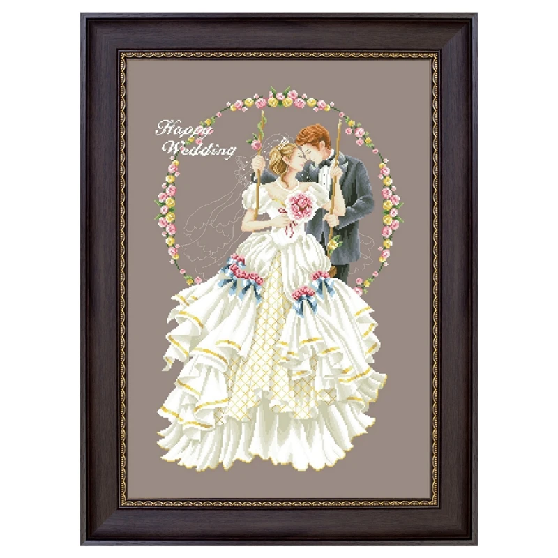 

Happy wedding cross embroidery kit fairy pattern design 18ct 14ct 11ct coffee canvas Cross-stitch DIY needlework