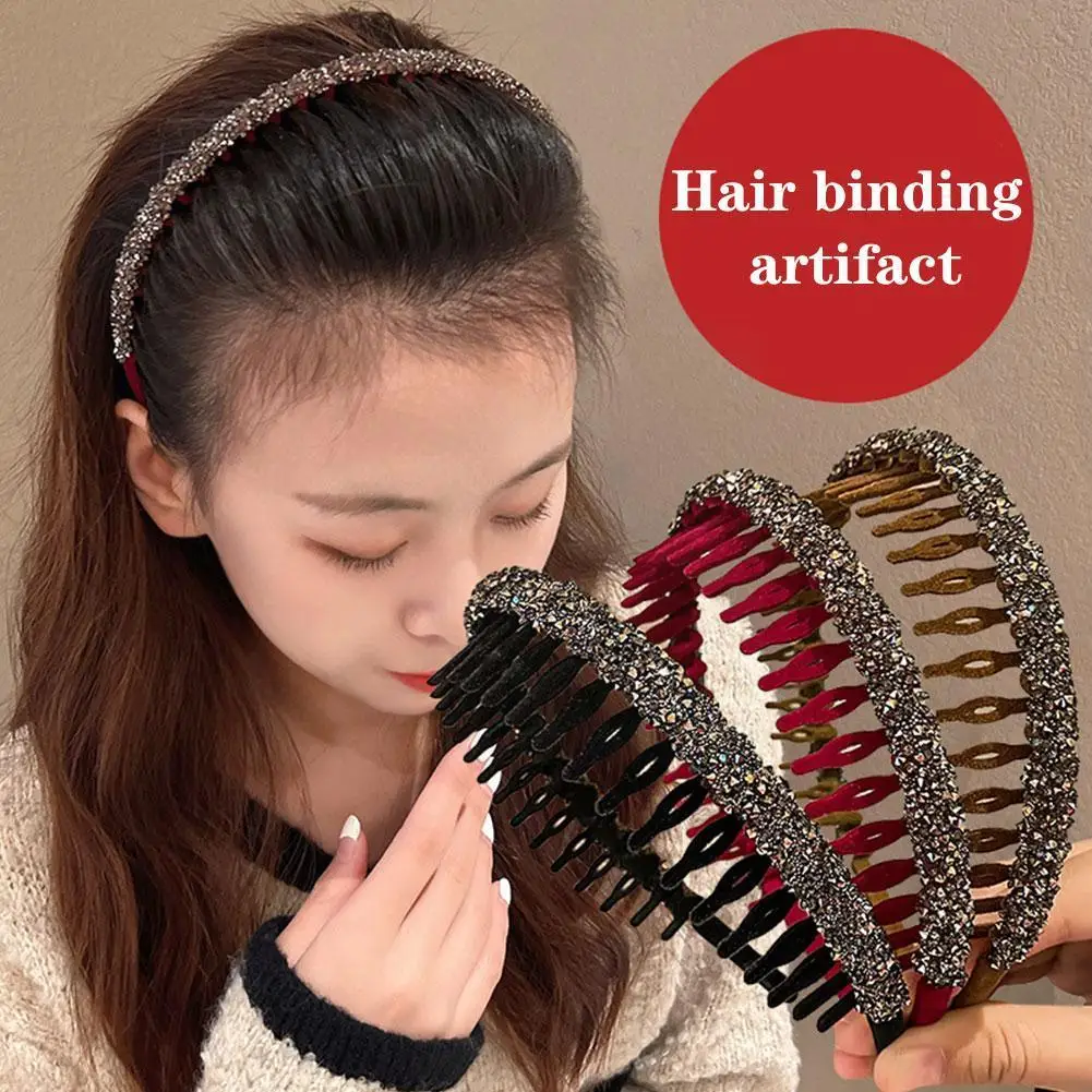 

Non-Slip Bling Rhinestone Flocking Headband Sparkly Crystal Diamond Head Bands Teeth Comb Headbands Hair Hoops For Women La V9L4