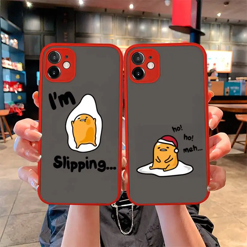

Cute Lazy Gudetama Phone Case For iphone 14 Plus 13 12 11 Pro Mini Max XS X XR Matte Transparent Light Red Cover