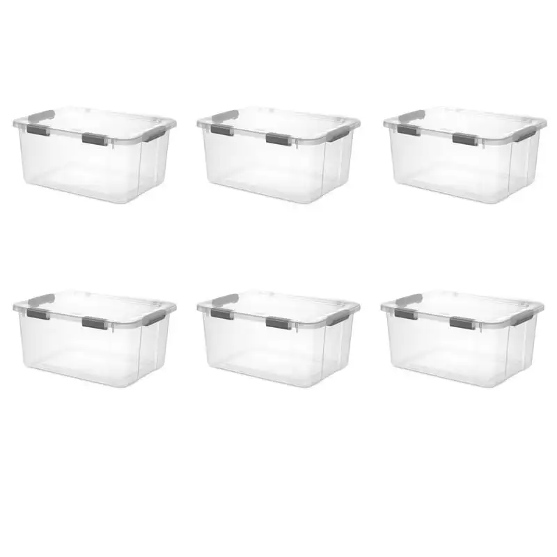 

Qt. HingeLID Storage Box Plastic, Flat Gray, Set of 6