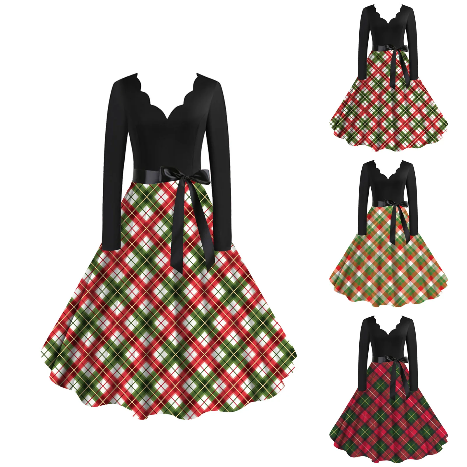 

Женское рождественское платье с v-образным вырезом и длинным рукавом, Коктейльные Вечерние платья с поясом, летнее платье