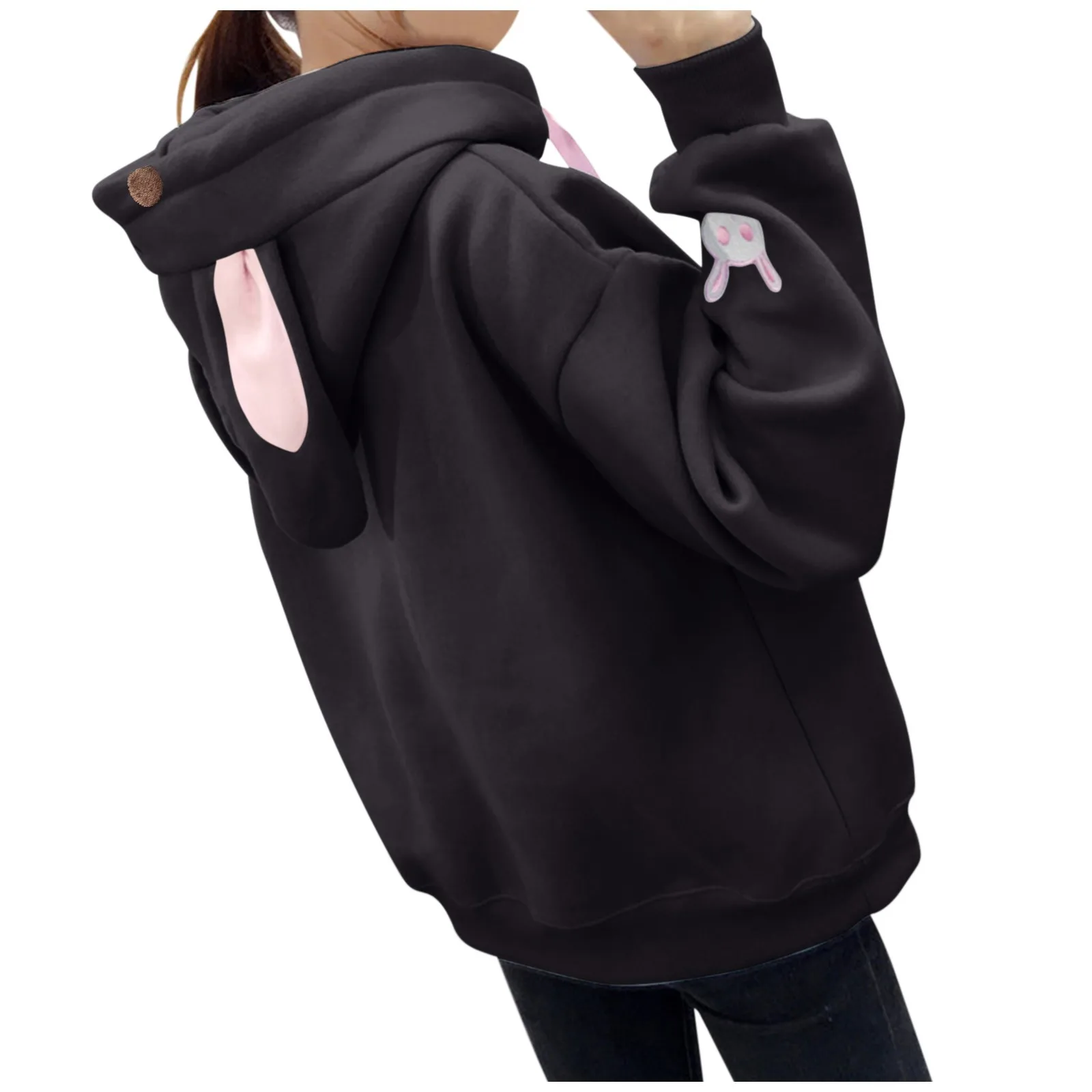 Женские толстовки с кроличьими ушками кроликом в стиле Харадзюку и кавайная