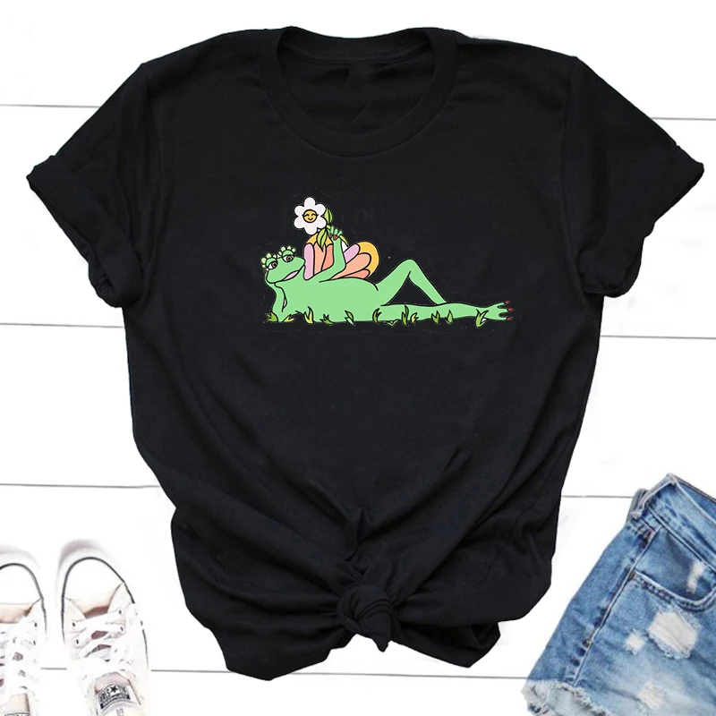

Funny Cartoon Frogs Printed T-shirt Women Summer Cute Graphic T Shirts Streetwear Femme Oversize Tshirt Casual O Neck Femeal Top