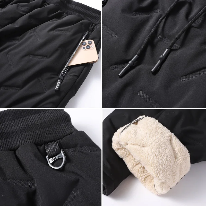 2022 Winter Men Lambswool Sweatpants Casual Fleece Warml Thicken Joggers Pants Water Proof Black Gray Male Thermal Trousers 7XL
