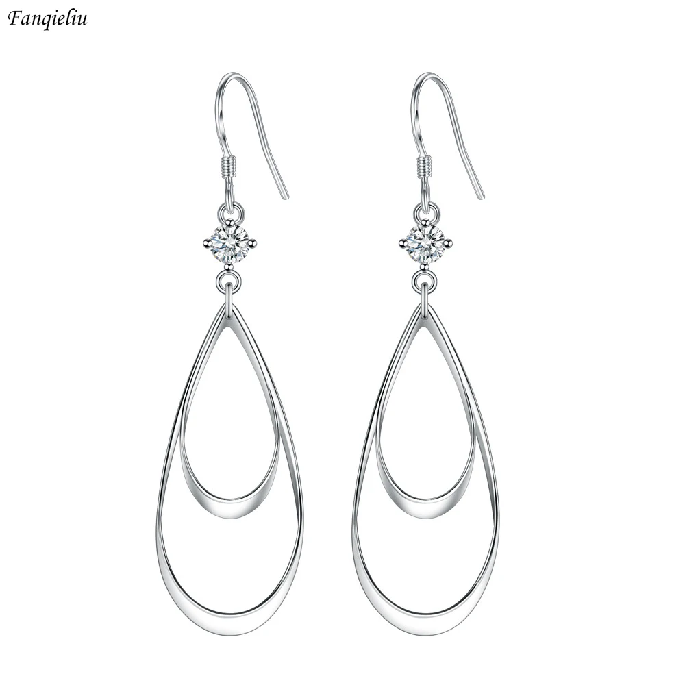 

Fanqieliu Stamp 925 Silver Needle Crystal Double Layer Drop Earrings For Women New Jewelry Girl Gift Trendy FQL22261