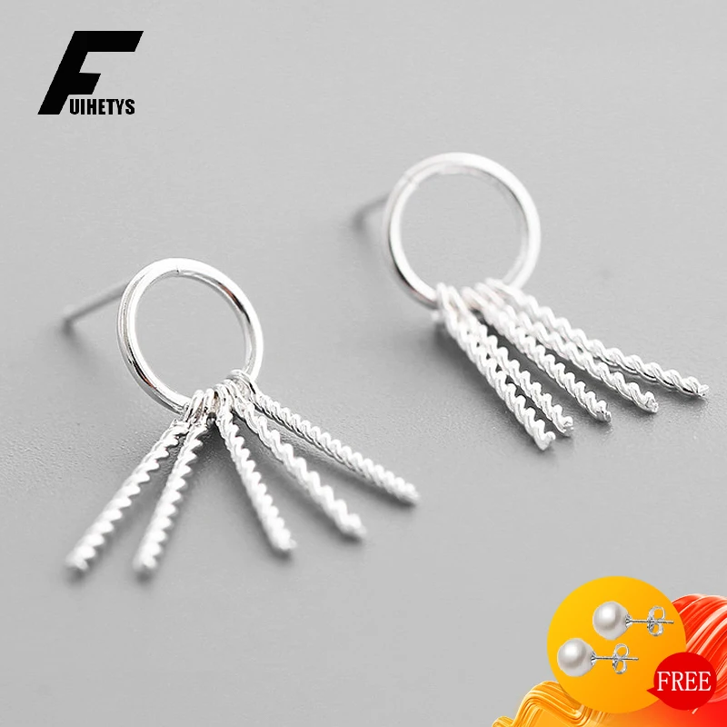 

Trendy Women Earrings Silver 925 Jewerly Round Shape Long Tassel Style Drop Earrings Ornaments for Wedding Engagement Party Gift