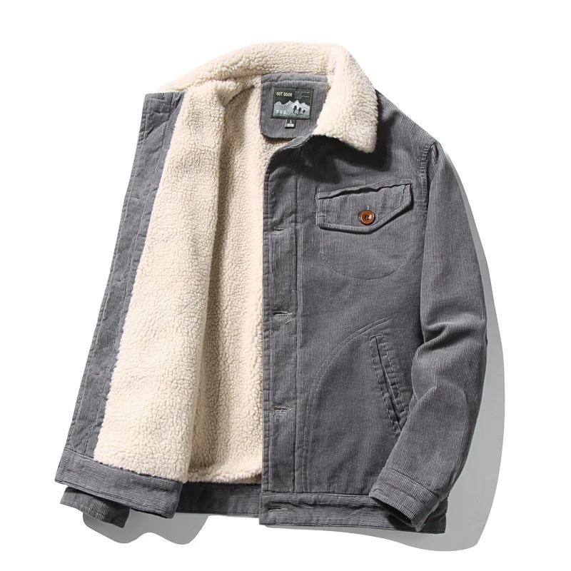 

Coats Corduroy Men Cotton Pockets Loose Warm Fleece Thicken Winter Jackets Pluse Size XXXL 4XL