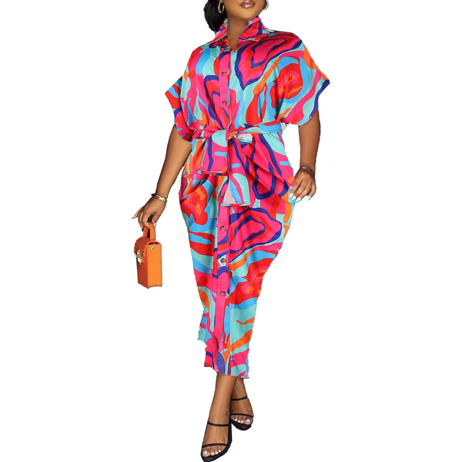 

Женское платье-макси с V-образным вырезом и принтом