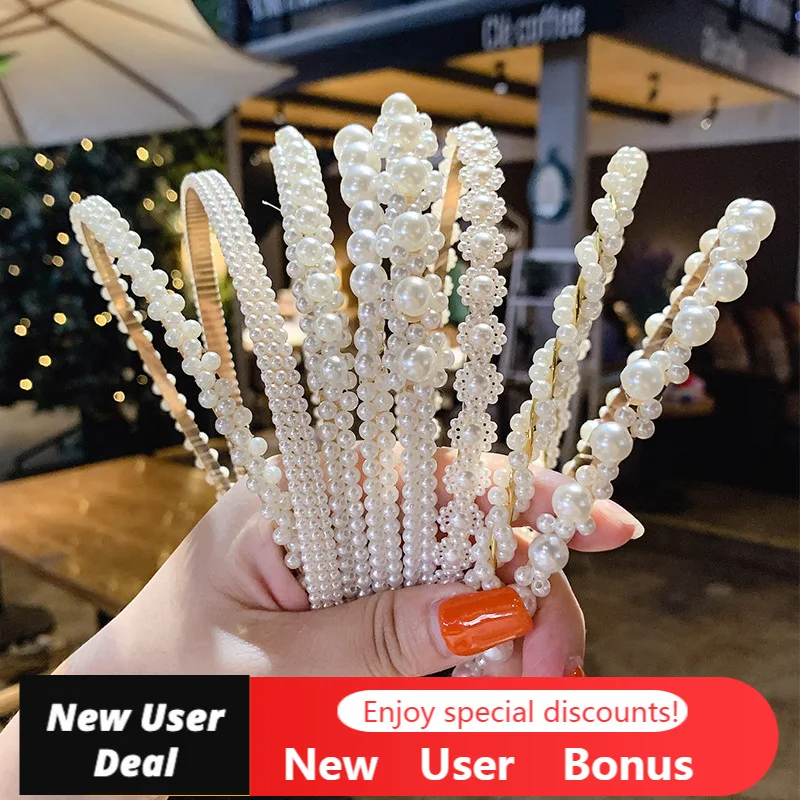 

Women's Fashion Pearl Hair Bands Women's Metal Headbands Elastic Hair Accessories Barrettes Rhinestone Wedding Banquet Jewelry