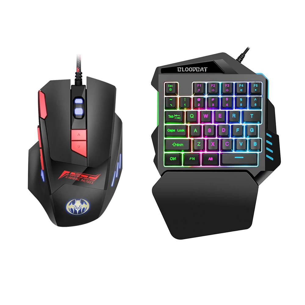 

Gaming Keyboard Single Hand Mini Usb Wired 35keys 3200DPI Mouse Combos One Handedly for Mobile Smartphone 7Colors LED Backlight