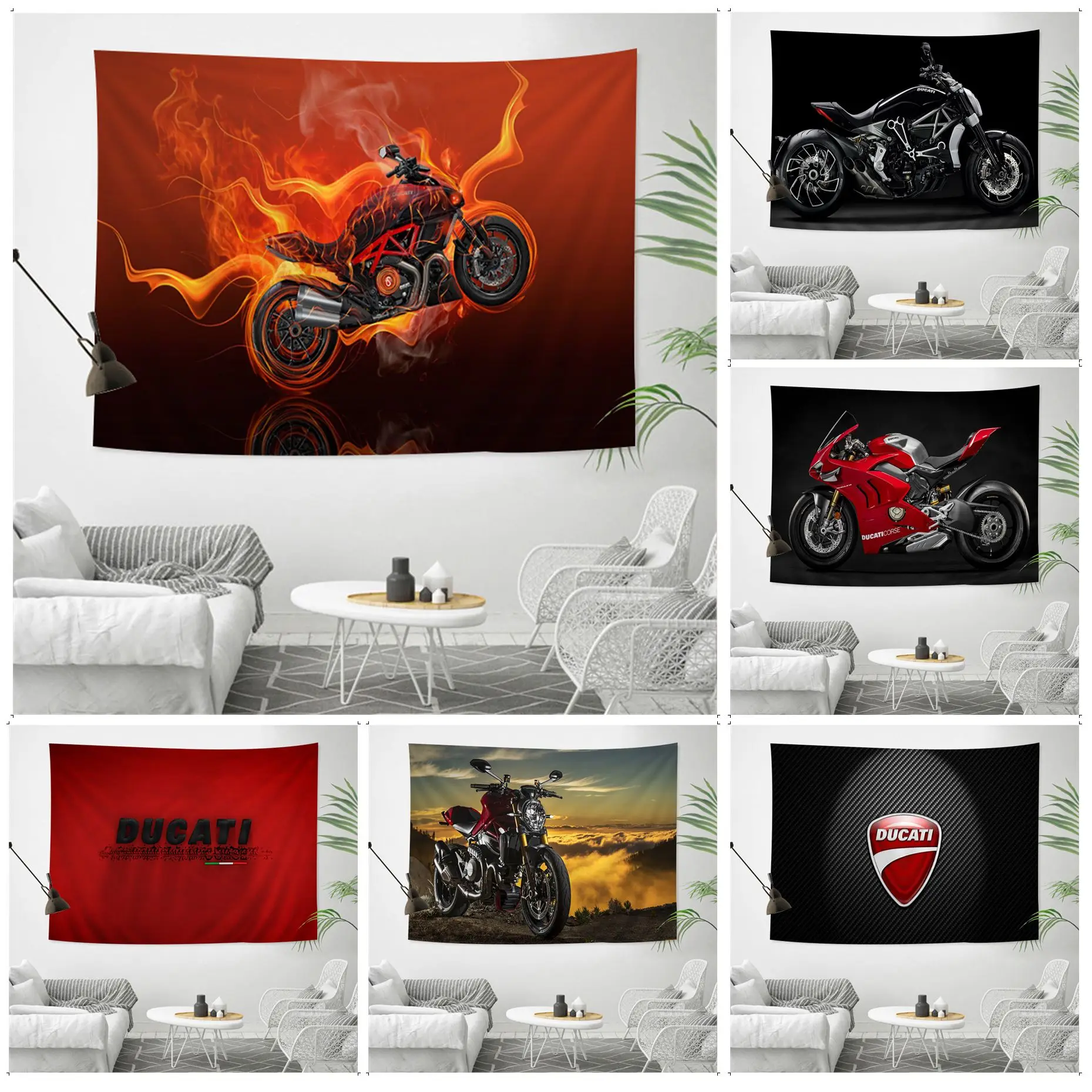 

Цветной гобелен Ducati Racing, Настенный декор для гостиной, Декор для дома