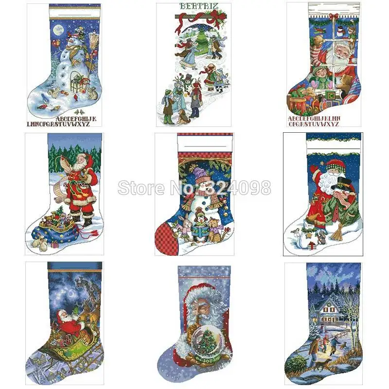 Christmas socks patterns Counted Cross Stitch 11CT 14CT 18CT