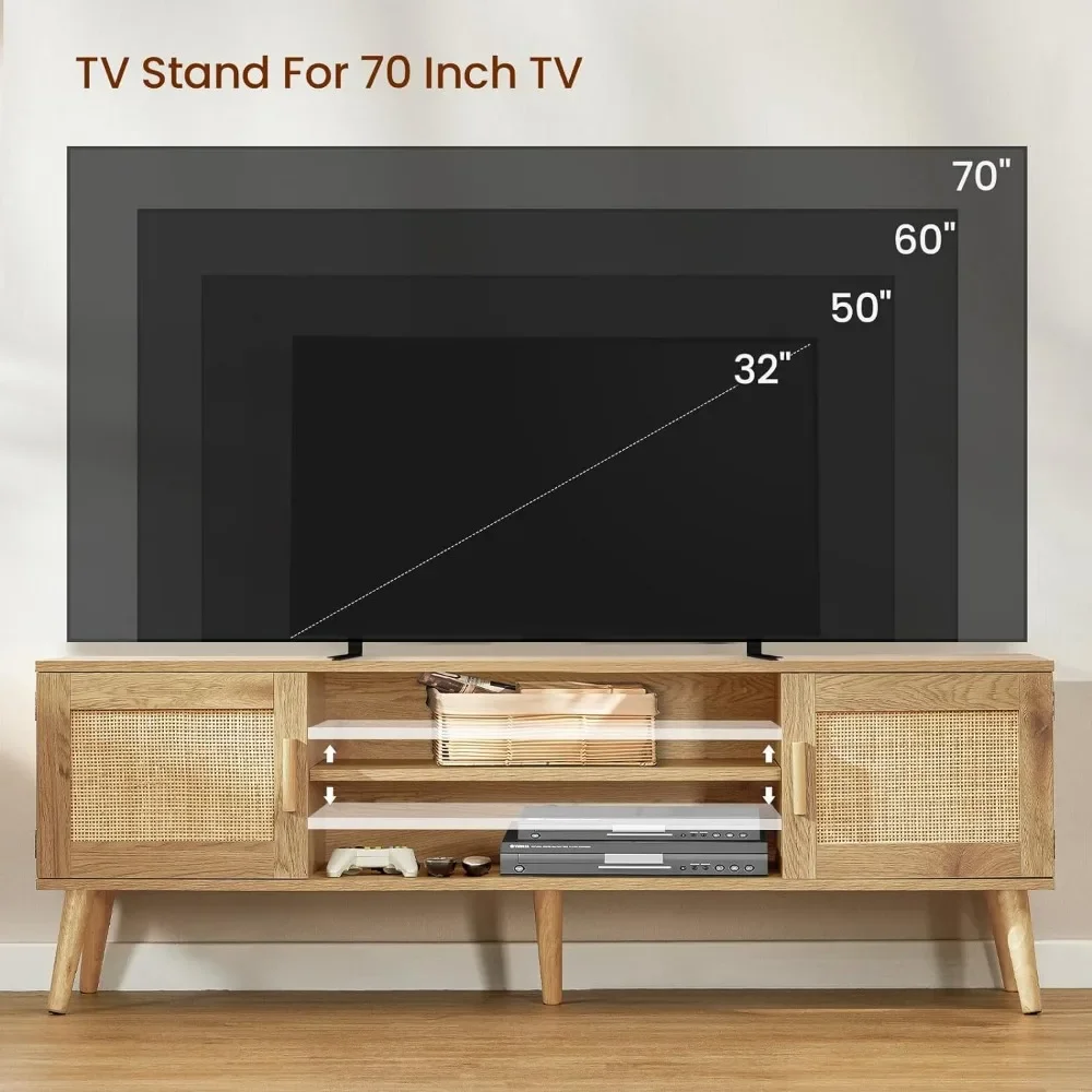 Современная ТВ-подставка Iwell Boho из ротанга среднего века для телевизора 55 65 70