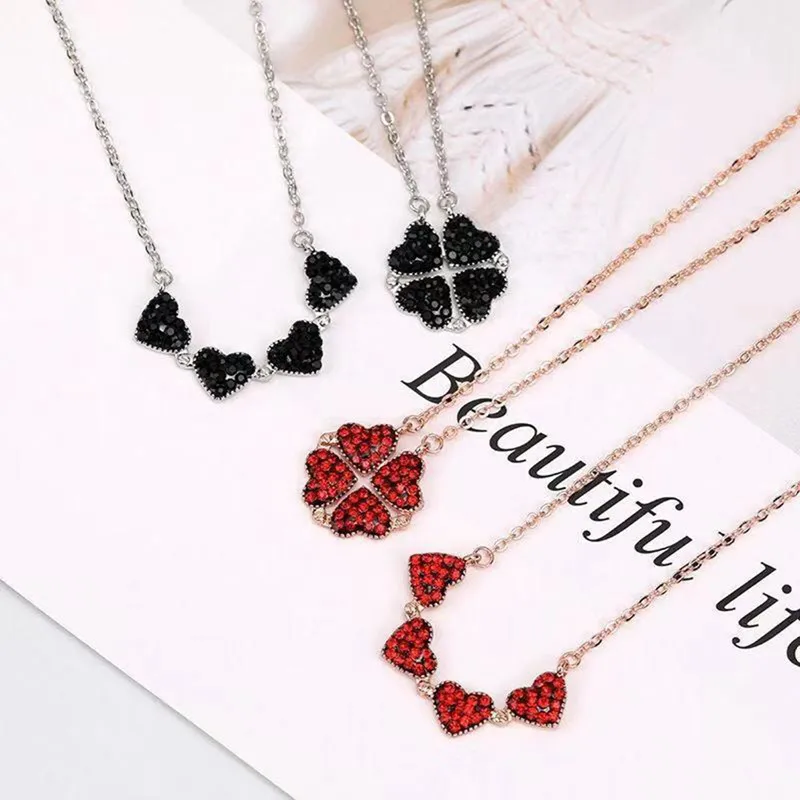 Four Leaf Clover Can Open Heart Pendant Necklace Double Sided Lucky Grass Clavicle Chain Necklaces for Women Choker Jewelry |